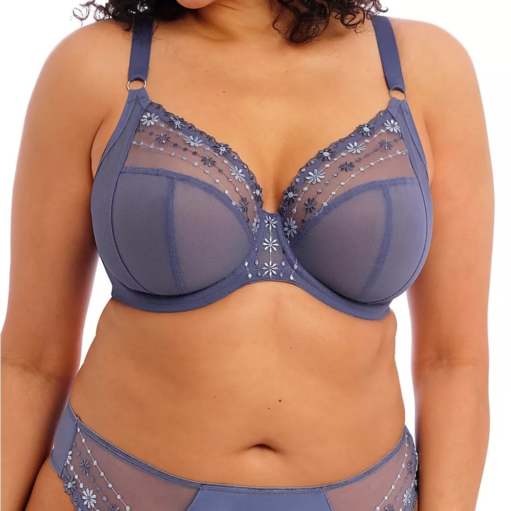Elomi Matilda Denim Daisy Blue Embroidered Bra - UK 38G, US 38I. Lightly Worn.